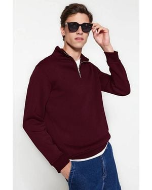 WOVCOR Half-Zip Stand Collar Sweatshirt - Red