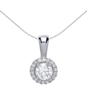 Jewelco London Cz Solitaire Halo Pendant Necklace - Metallic