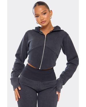 EGO Long Sleeve Zip Cropped Hoodie - Blue