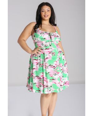 Hell Bunny Kai Vintage Kitsch Knee Dress - Green