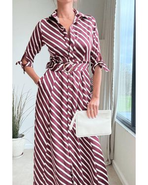 Style Cheat Daphne Belted Shirt Stripe Dress - Pink