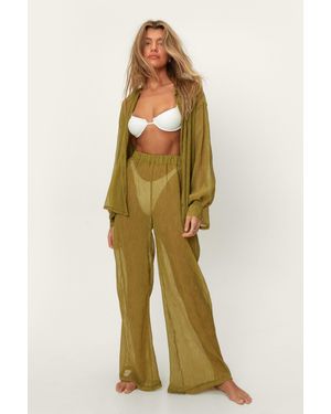 Nasty Gal Plisse Wide Leg Beach Trousers - Green