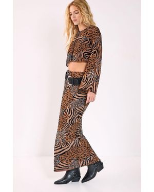 Nasty Gal Mixed Animal Devore Bias Maxi Skirt - Natural