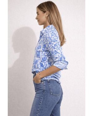 Style Cheat Paisley Button-Up Shirt - Blue