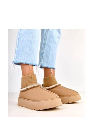 Love Lace Sock Like Winter Snow Boots With Warm Lining Non Slip Sole - Blue