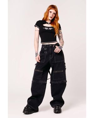 Hell Bunny Sid X Baggy Zip Off-Wide Leg Utility Jeans - Blue