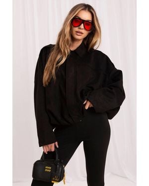 Love Lace Autumn Suede Collared Bomber Jacket With Zip - Black