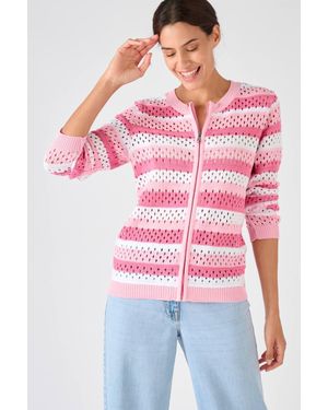 DAMART Lightweight Pointelle Zip-Front Cardigan - Red