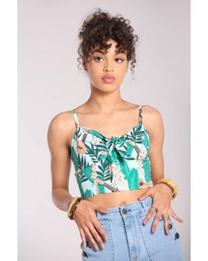 Hell Bunny Ululani Tropical Leafs Crop Top - Blue