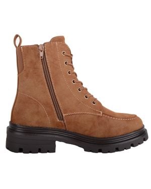 Absolute Footwear Faux Leather Lace Up Outdoor Ankle Boot With Chunky Sole - Brown