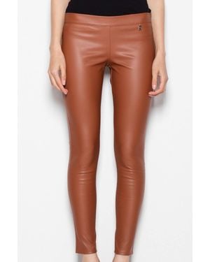 Love Lace Elegant High Waist Faux Leather Slim Trousers - Brown