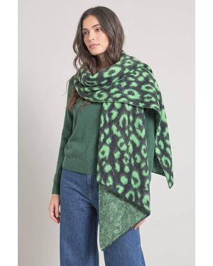 SARTA Nico Leopard Print Asymmetric Heavyweight Winter Scarf - Green