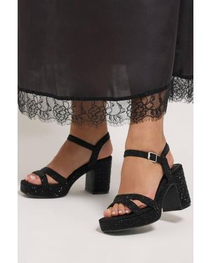 Yours Diamante Heel Sandals - Black