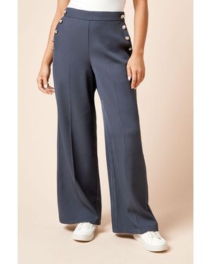 Dorothy Perkins Petite Military Button Detail Wide Leg Trouser - Blue