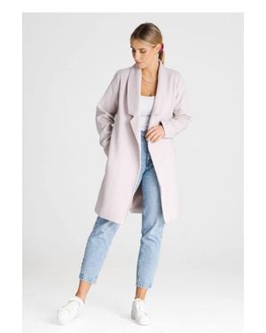 Love Lace Unbuttoned Coat With Large Lined Collar Belt - White