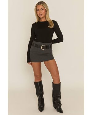 Rebellious Fashion Woven Belted Skort - Grey