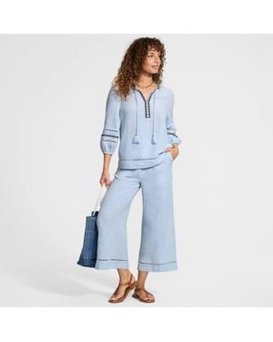 Lands' End Cotton Cheesecloth Popover Tunic Top - Blue