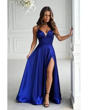 Love Lace Satin Strappy Maxi Dress With Zip - Blue