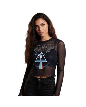 Pink Floyd Lightning Prism Mesh Long-Sleeved Crop Top - Black