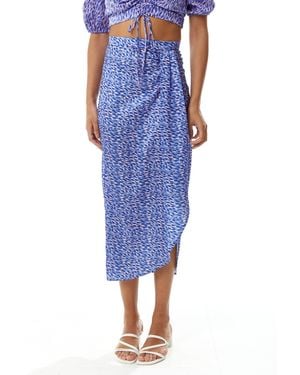 Liquorish Abstract Print Midi Skirt - Blue