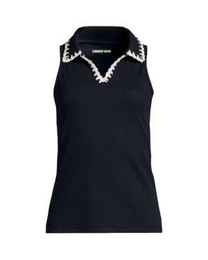 Lands' End Plus Sleeveless Micro Rib Polo Top - Black
