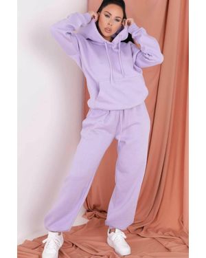 Femme Luxe Oversized Front Pocket Pullover Hoodie Cuffed Joggers Loungewear Set - Purple