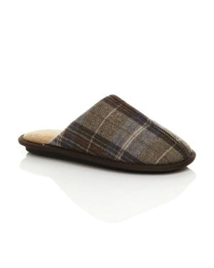 AJVANI Flat Heel Check Mules Slippers - Brown