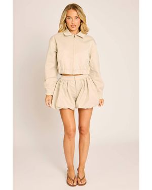 Rebellious Fashion Cropped Zip Through Bomber Jacket - Natural
