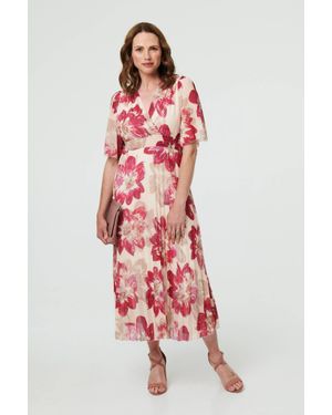 Izabel London Floral 1/2 Sleeve Empire Midi Dress - Red