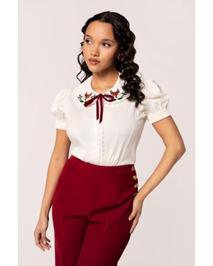 Hell Bunny Basil Semi Fitted Elasticated Sleeves Blouse - Red