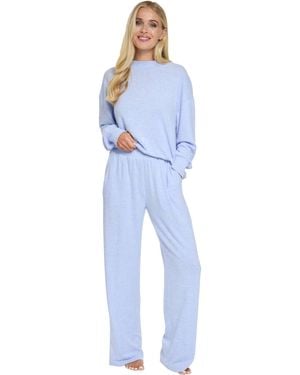 Wisteria Lane Lush Lounge Cloudknit Long Sleeve Wide Leg Pyjama Set - Blue
