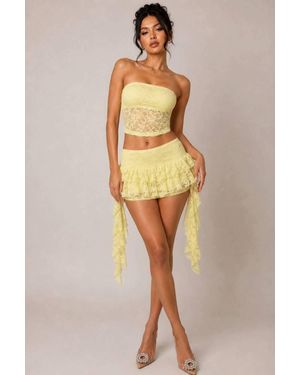 Stylewise Lace Tube Top & Ruffle Mini Skirt - Yellow