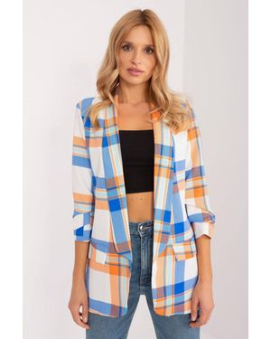 Love Lace Check Print Lapel Blazer 3/4 Sleeve - Blue