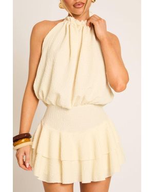 Rebellious Fashion Textured Flippy Playsuit - Natural