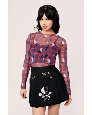 Hell Bunny Jayden Stretch Mesh Roses Top - Pink