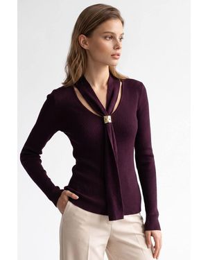 MixRay Viscose Blend Jumper With Tie Neck - Purple
