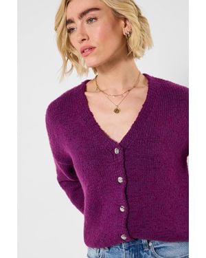 Joe Browns Button Front Long Sleeve V-Neck Cardigan - Purple