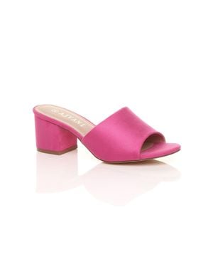 AJVANI Mid Block Heel Peep Toe Mules Sandals - Pink