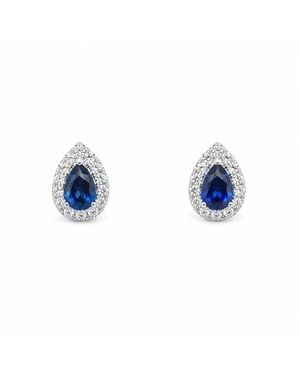 Raina Jewels 18Ct Whitegold Double Halo Diamond & Sapphire Pear Earring 0.46Ct - Blue