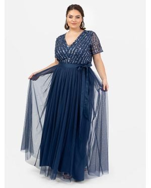 Maya Deluxe Belted Stripe Embellished Maxi Dress - Blue