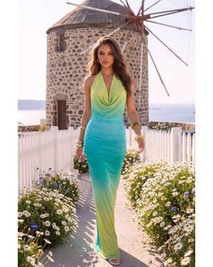 Rebellious Fashion Ombre Printed Cowl Maxi Dress - Multicolour