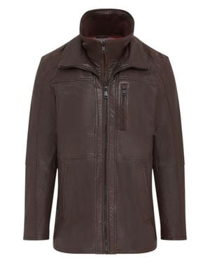 Infinity Leather Warm Mid-Length Leather Biker Coat - Brown