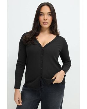 Yours Lace Edge Long Sleeve Top - Black