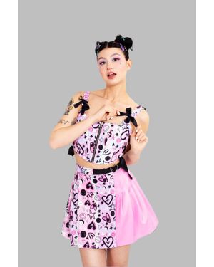 Hell Bunny Robbie Printed Lavander Tartan Corset - Pink
