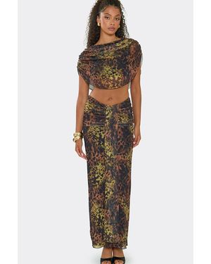 EGO Drape Abstract Print Mesh Low Rise Maxi Skirt - Orange