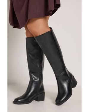 Yours Faux Leather Knee High Boots - Black