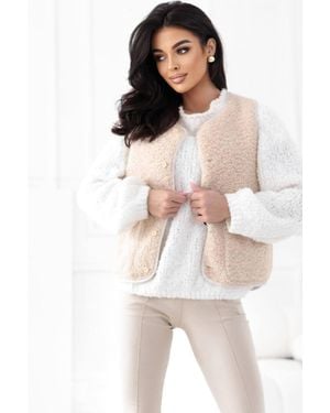 Love Lace Faux Fur Teddy Sleeveless Button Vest - Natural