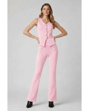 Stylewise Button Waistcoat Top & Wide Leg Trouser Co-Ord Set - Pink
