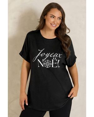 Evans Joyeux Noel Embellished Christmas T-Shirt - Black