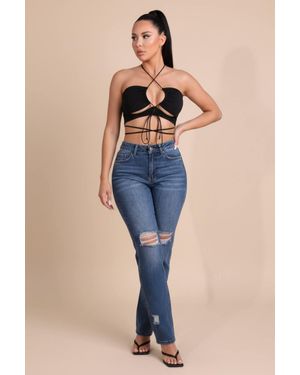Femme Luxe High Waisted Distressed Slim Fit Jeans - Blue
